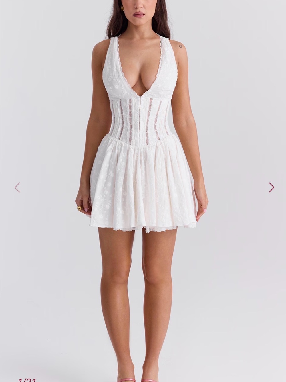 NWT! House of CB White Cotton Broderie Anglais Plunge Mini Dress Size M